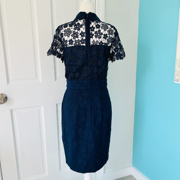 Karl Lagerfeld Navy Collared Lace Sheath Short Sleeve Dress (size 2) - Picture 3 of 13